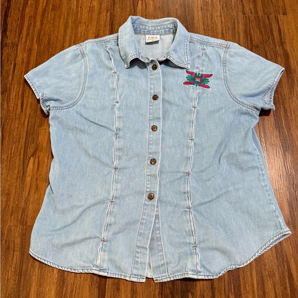 Vintage Women’s Denim Cotton Jacket Size L Short Sleeve Made In USA